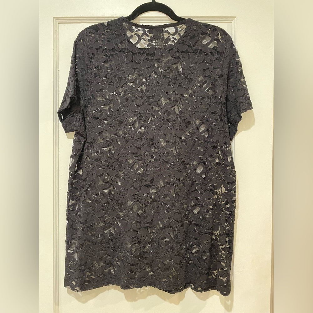 Sheer Stretch Lace Crew Neck Tee- Torrid - Picture 2 of 7